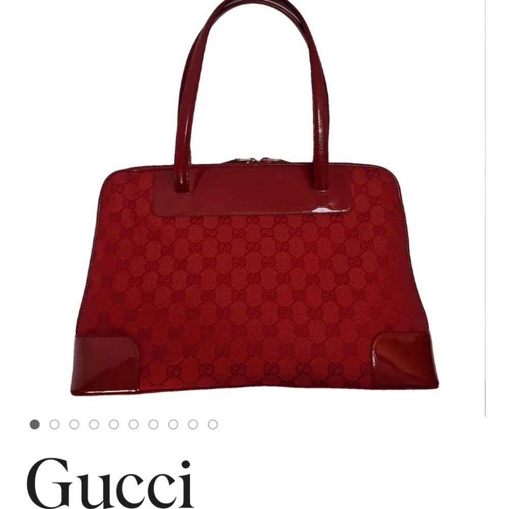 Gucci (1990-2000)  Red Signature Canvas Leather Trim Tote Shoulder Bag